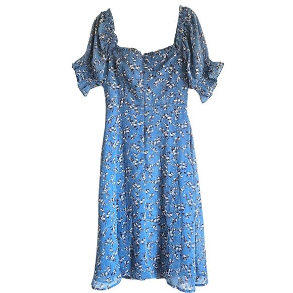 Two Sisters‎ The Label Blue Floral Dress Swiss Dot Slit Midi Length Size US 4 - Picture 4 of 7